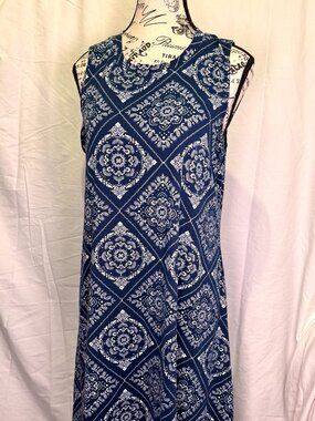 Fortune + Ivy Blue Bandana Print Swing Dress Size Large Sleeveless Boho